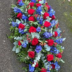 Blue and Red Casket Spray - Funeral 